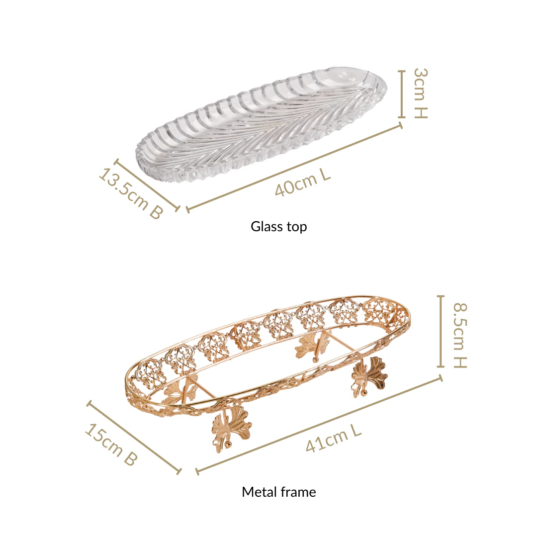 Ornate Metal Glass Decorative Boat Tray - Image 4