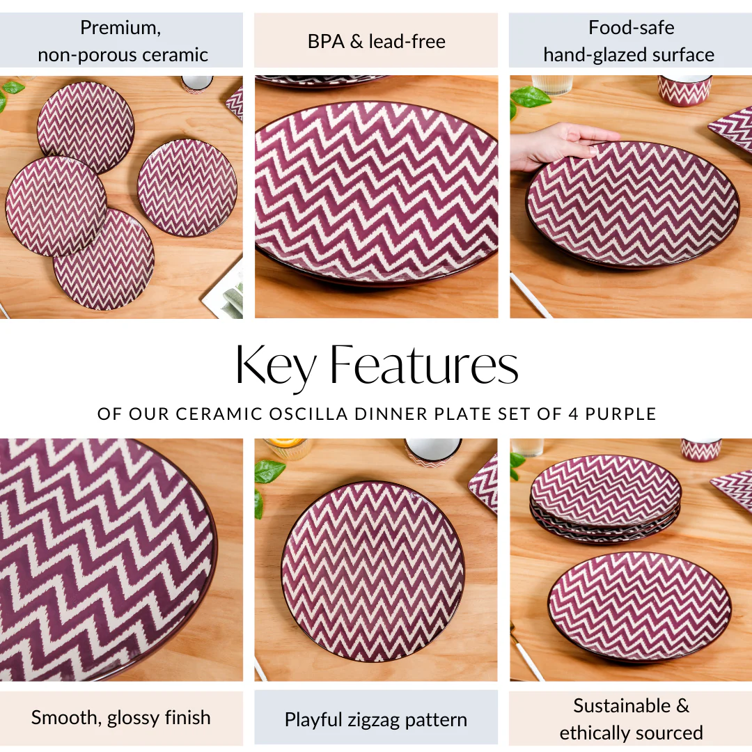 Oscilla Ceramic Dinner Plate Set of 4 Purple 11 Inch - Image 5