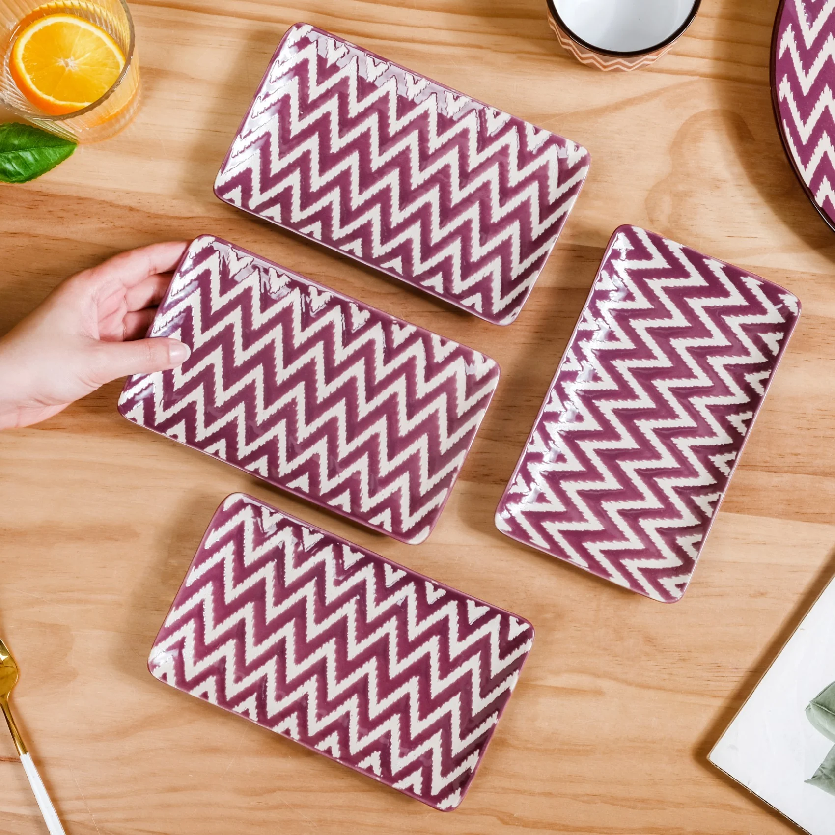 Oscilla Ceramic Platter Set Of 4 Purple 7 Inch - Image 3