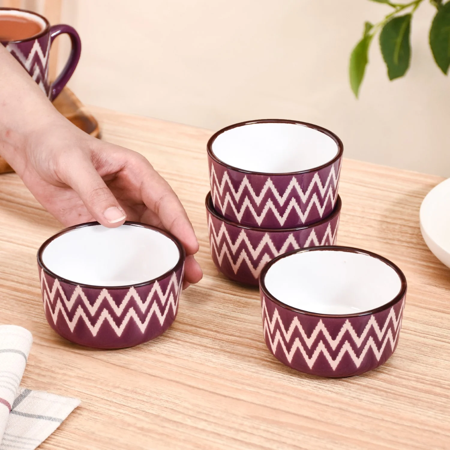 Oscilla Ceramic Small Bowl For Nuts Set Of 4 Purple 200ml - Image 3