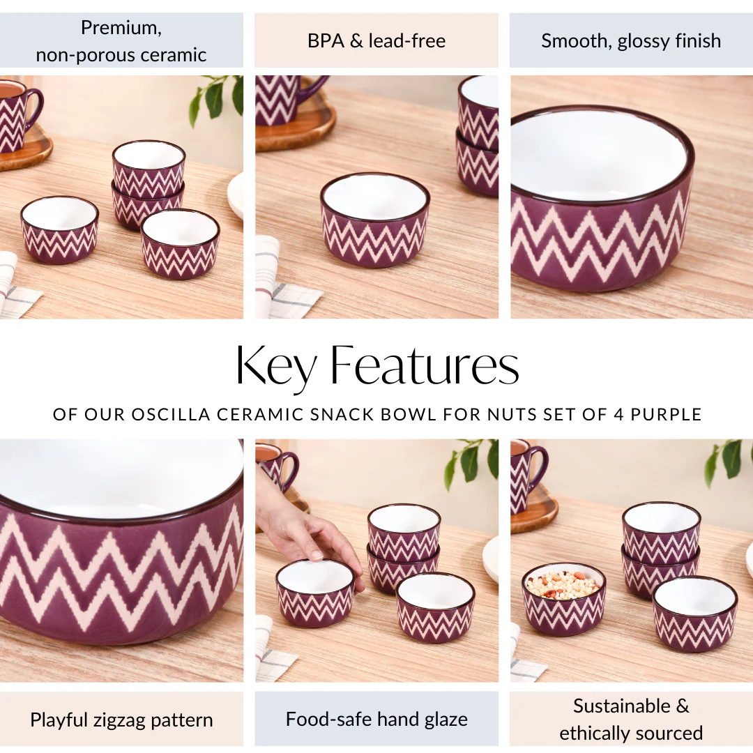 Oscilla Ceramic Small Bowl For Nuts Set Of 4 Purple 200ml - Image 5