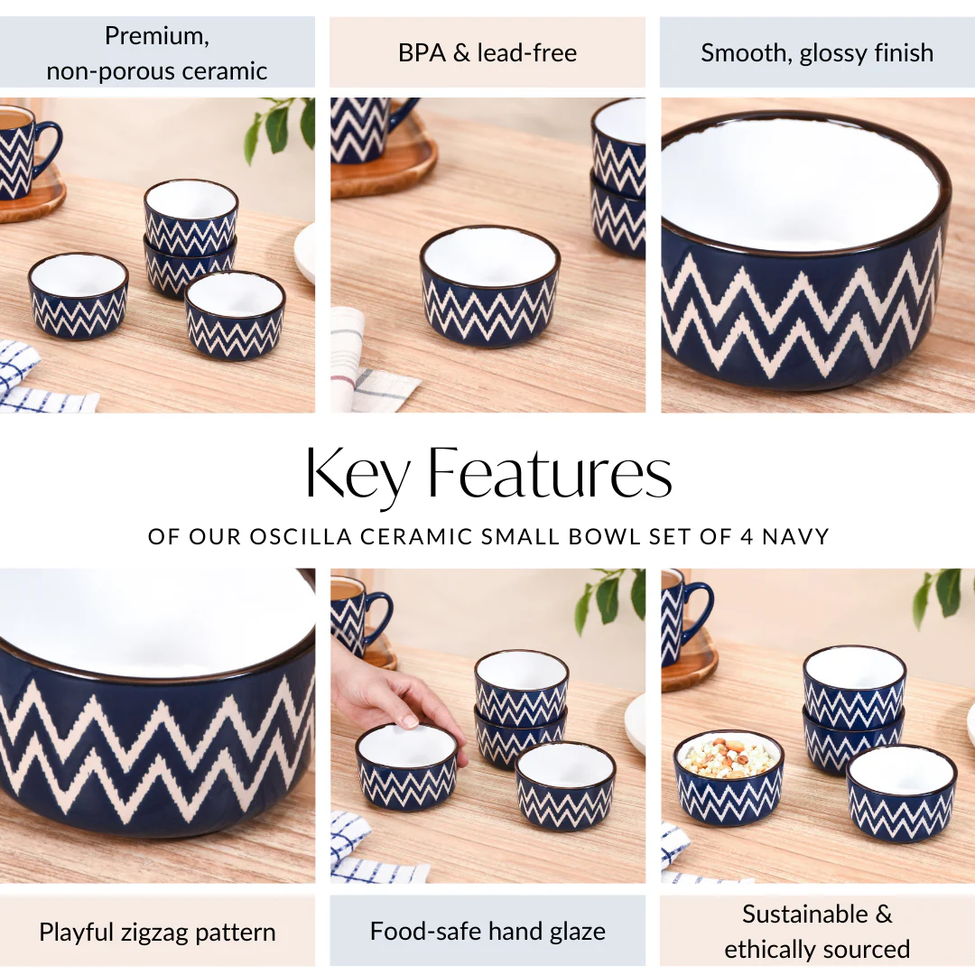 Oscilla Ceramic Small Bowl Set Of 4 Navy 200ml - Image 5