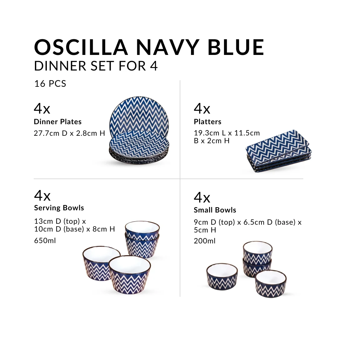 Oscilla Navy Blue 16 Piece Luxe Dinner Set For 4 - Image 3