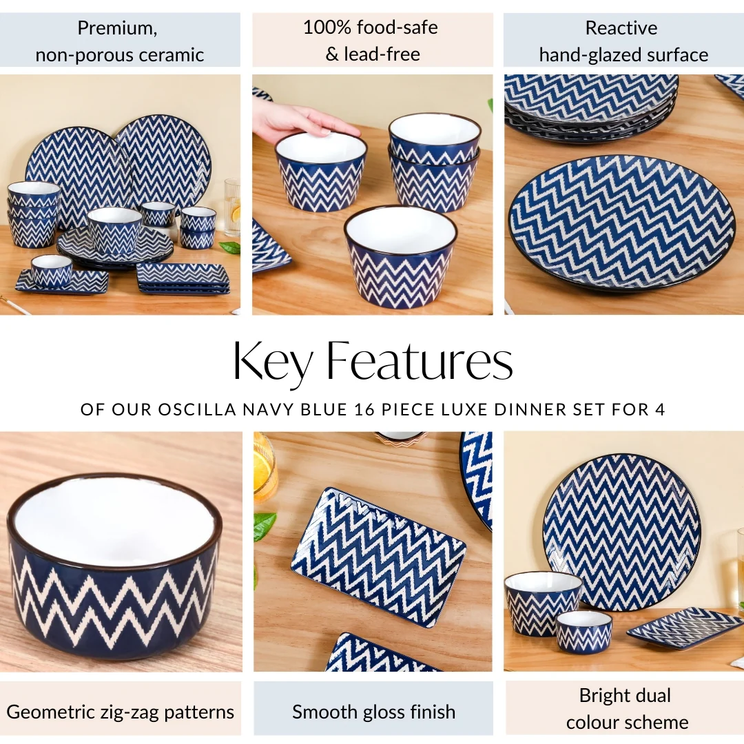 Oscilla Navy Blue 16 Piece Luxe Dinner Set For 4 - Image 5