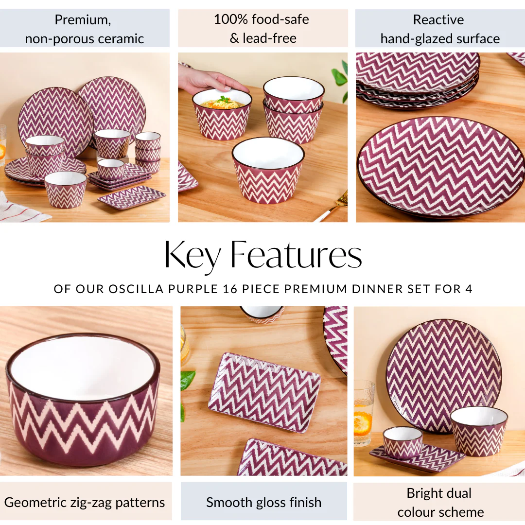Oscilla Purple 16 Piece Premium Dinner Set For 4 - Image 3