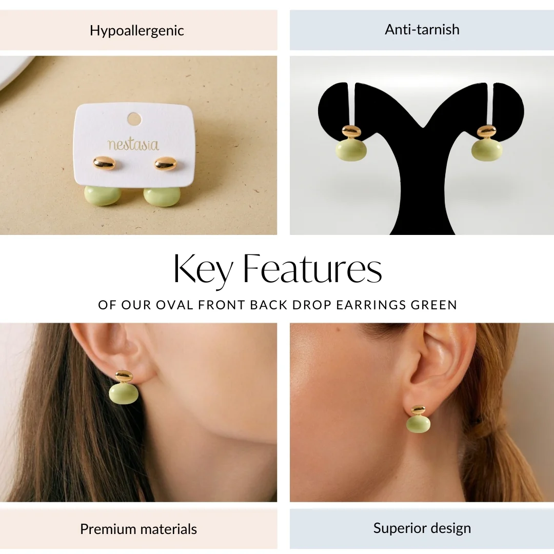Oval Front Back Drop Earrings Green - Image 4