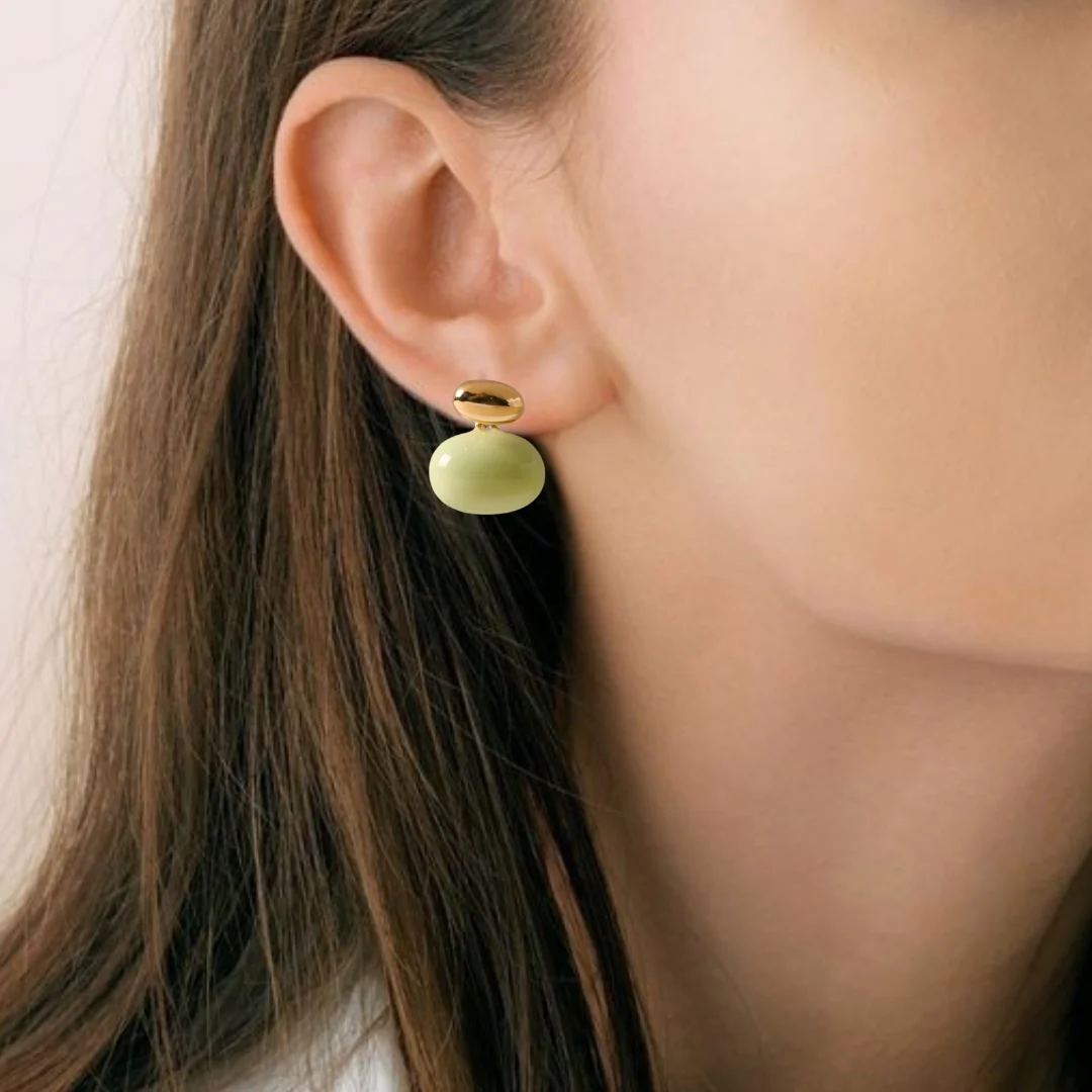Oval Front Back Drop Earrings Green - Image 5