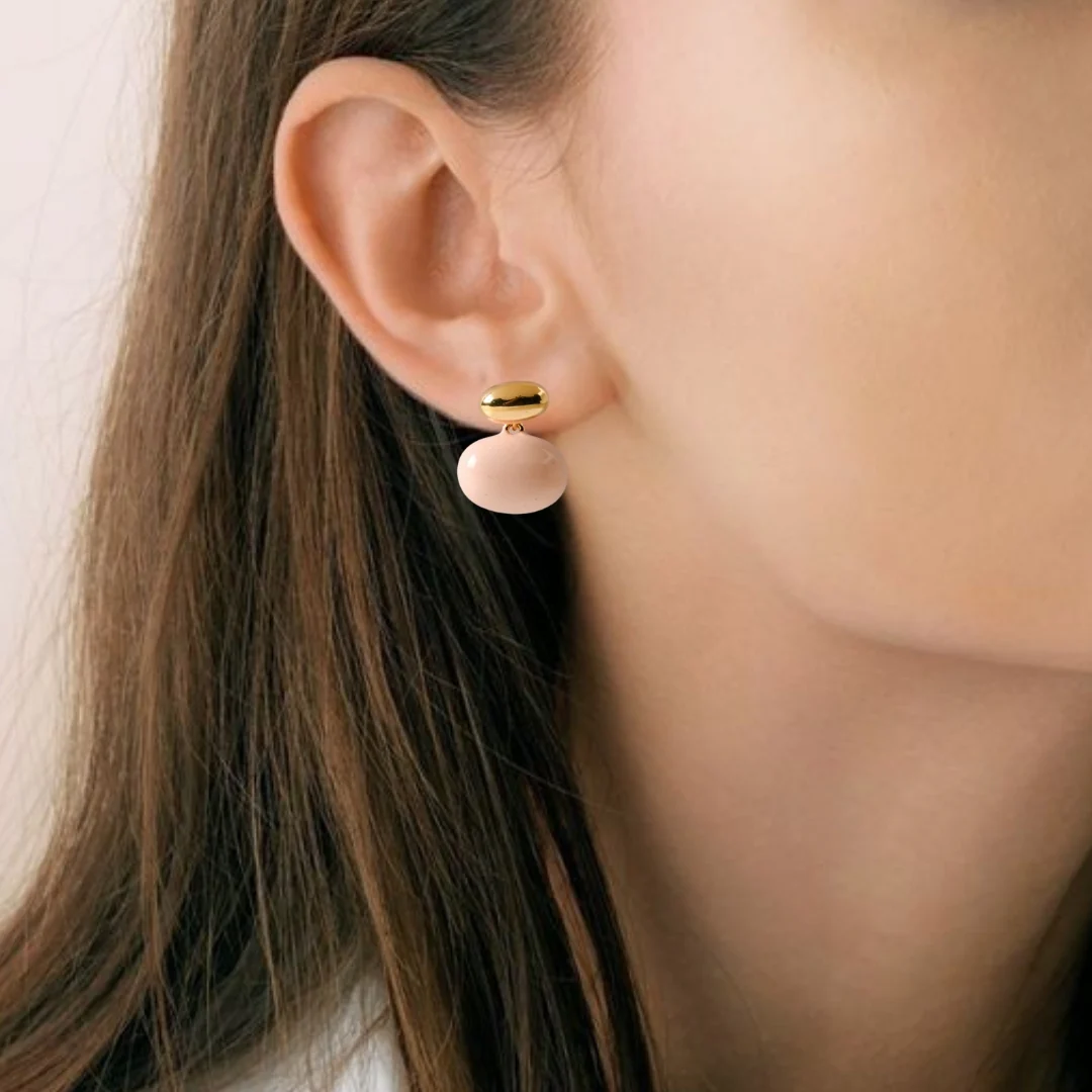 Oval Front Back Drop Earrings Pink - Image 5