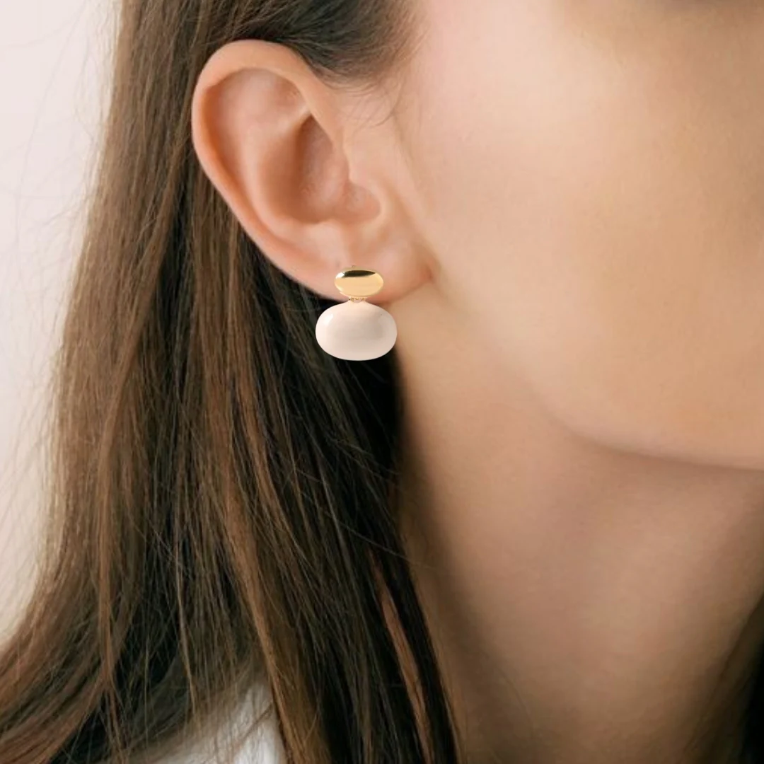 Oval Front Back Drop Earrings White - Image 5