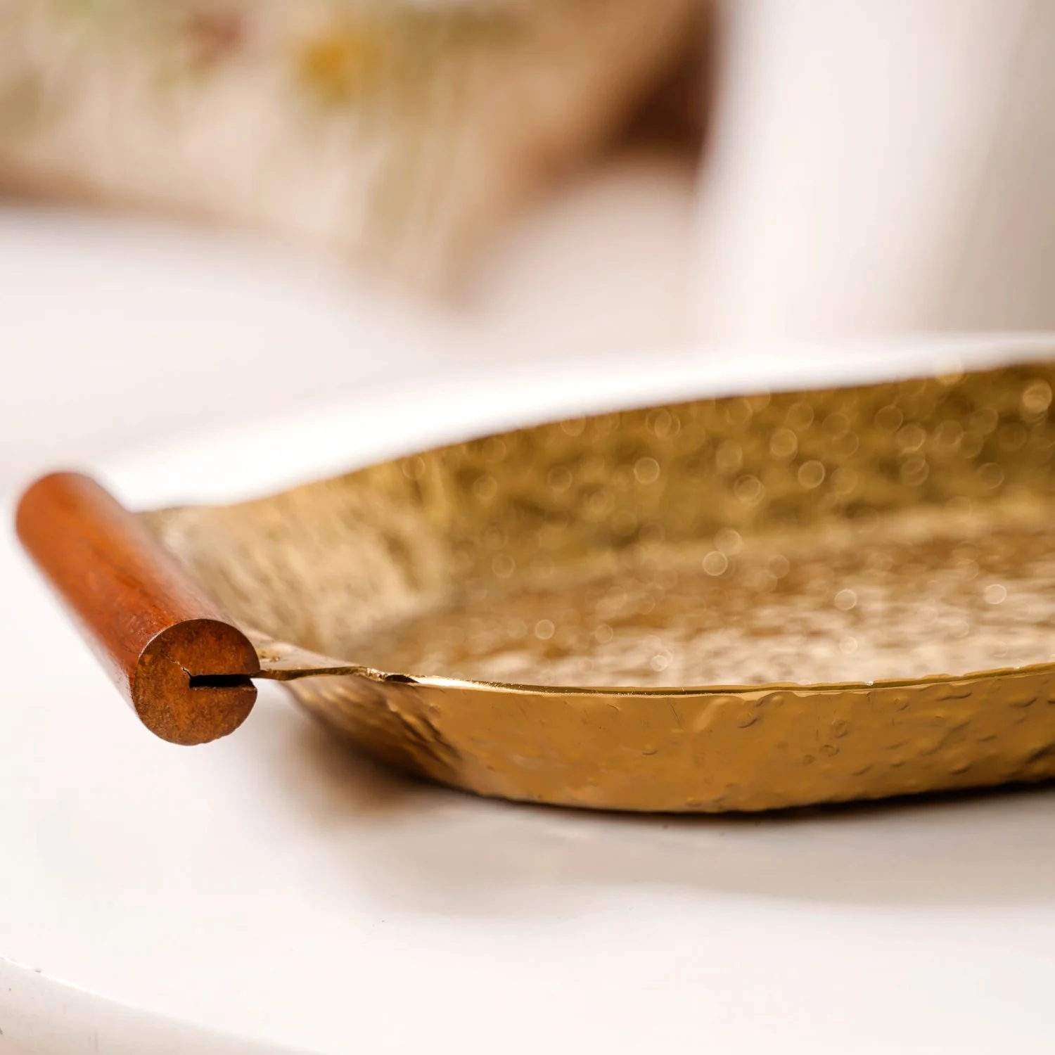 Oval Metal Tray With Wooden Handle Gold 13x8 Inch - Image 7
