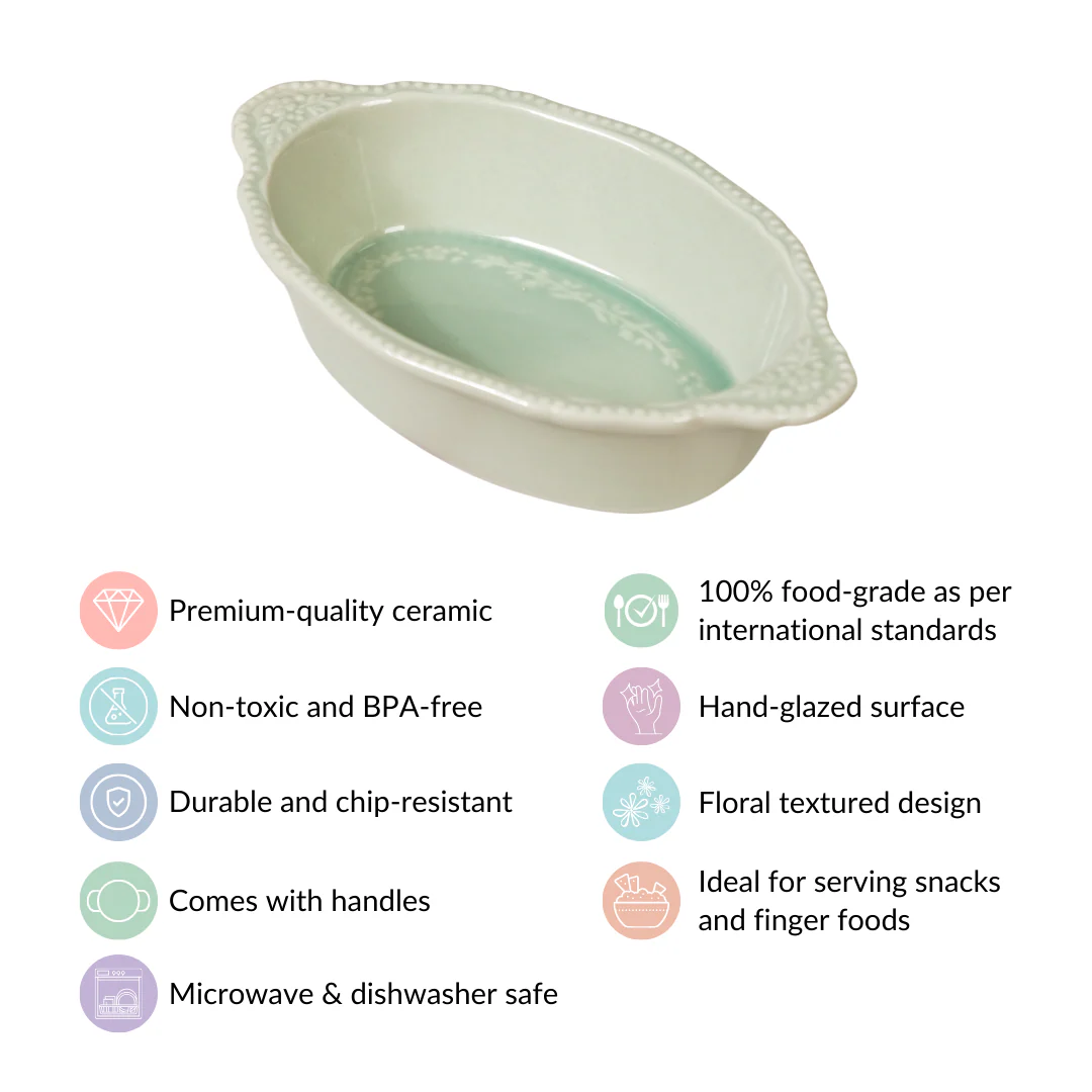 Oval Small Baking Bowl With Handle Set Of 4 Green 200ml - Image 4