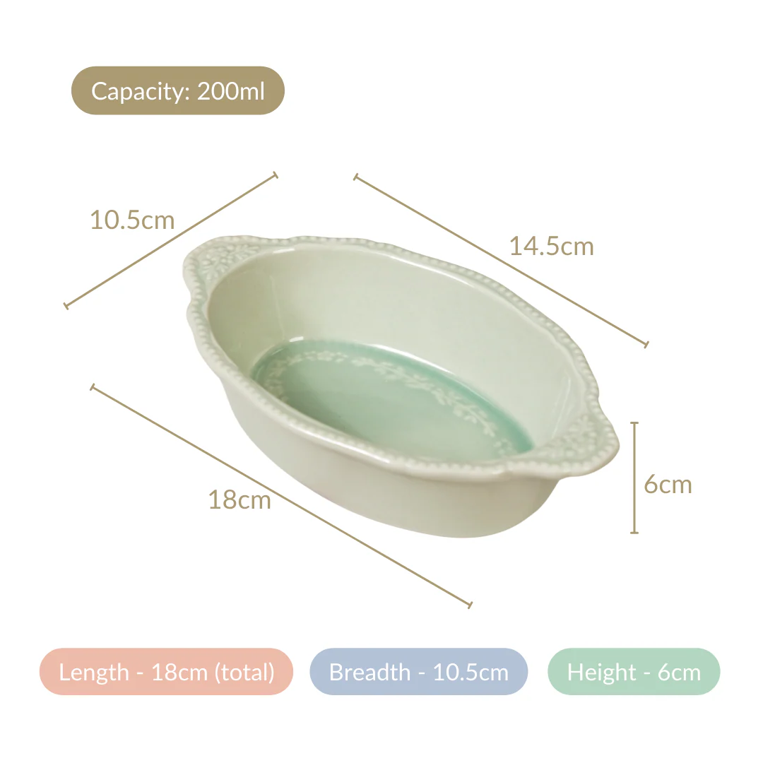 Oval Small Baking Bowl With Handle Set Of 4 Green 200ml - Image 5