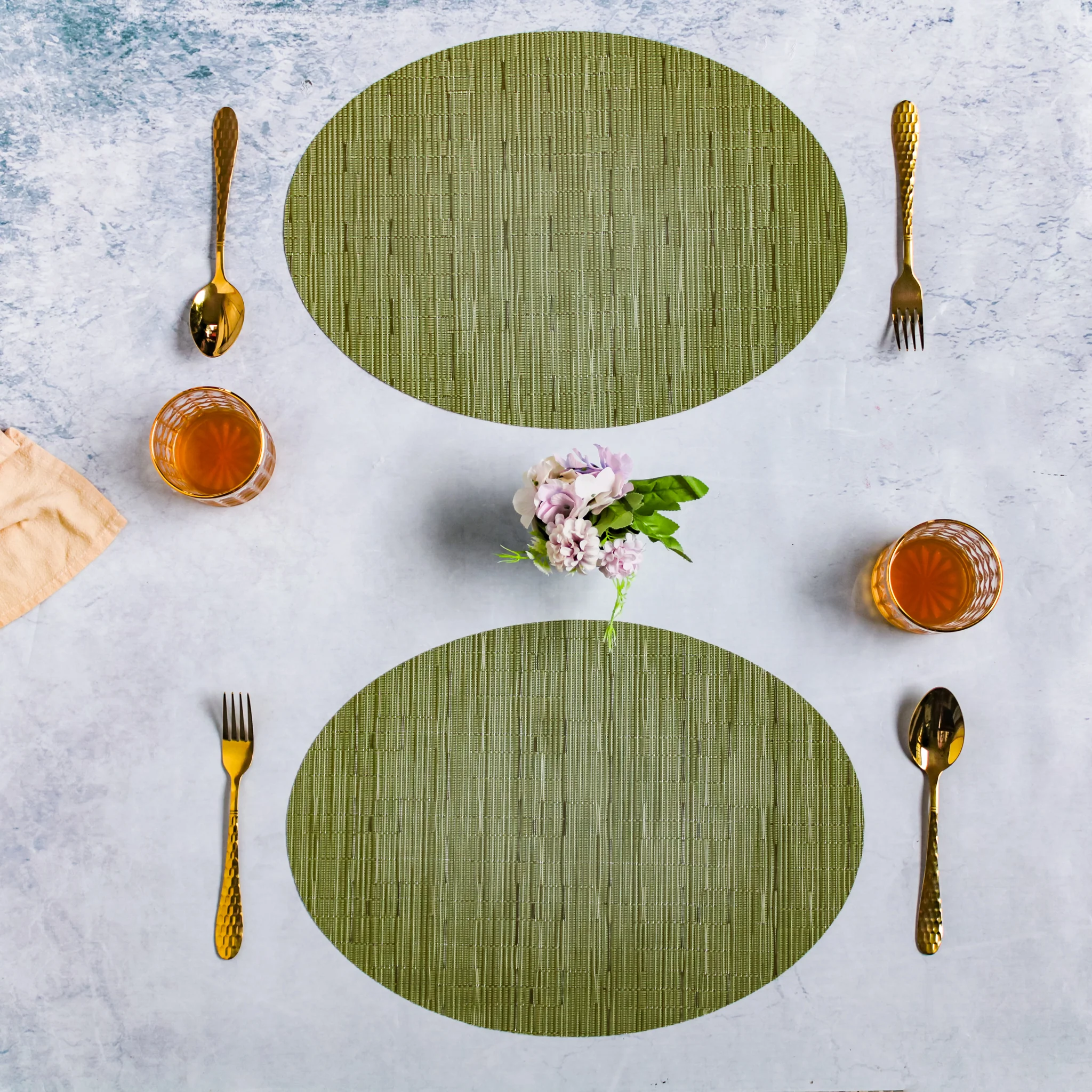 Oval Table Mat Green Set of 2