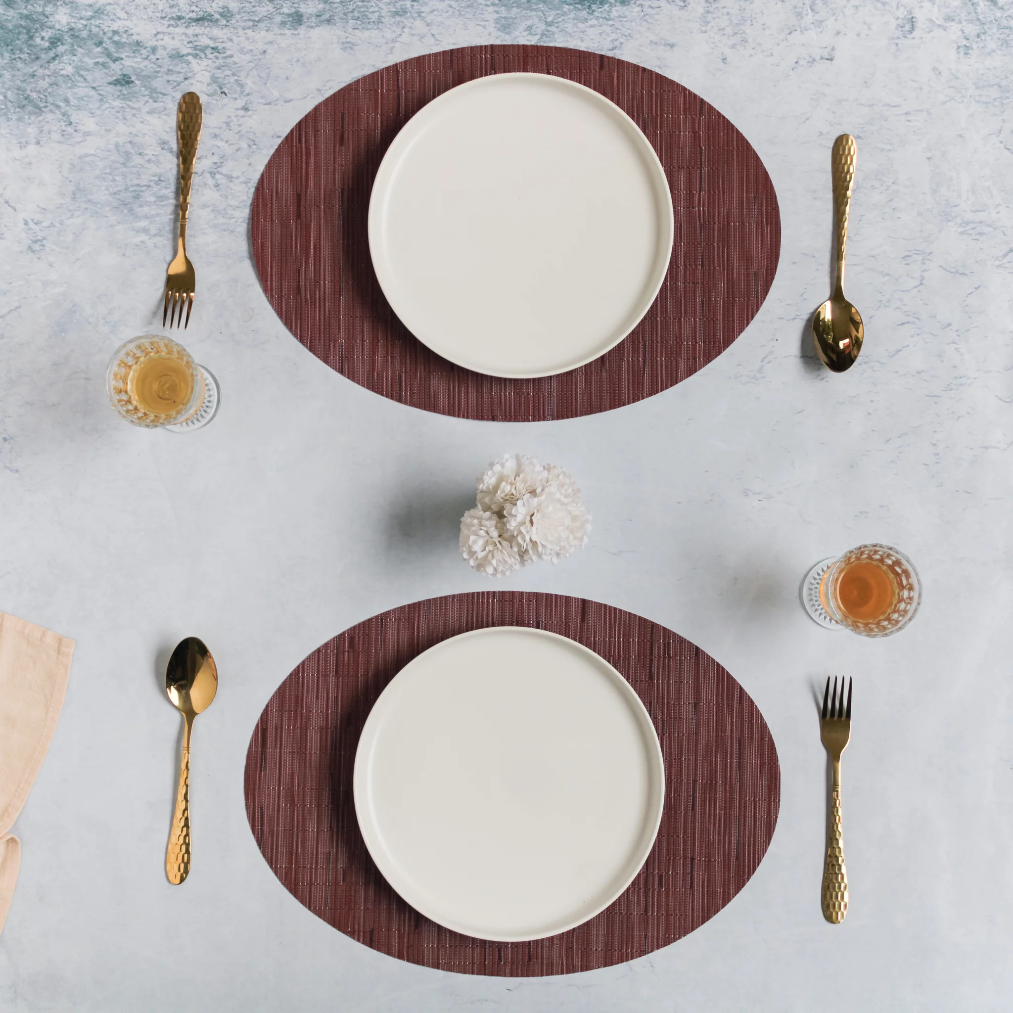 Oval Table Mat Maroon Set of 2 - Image 2