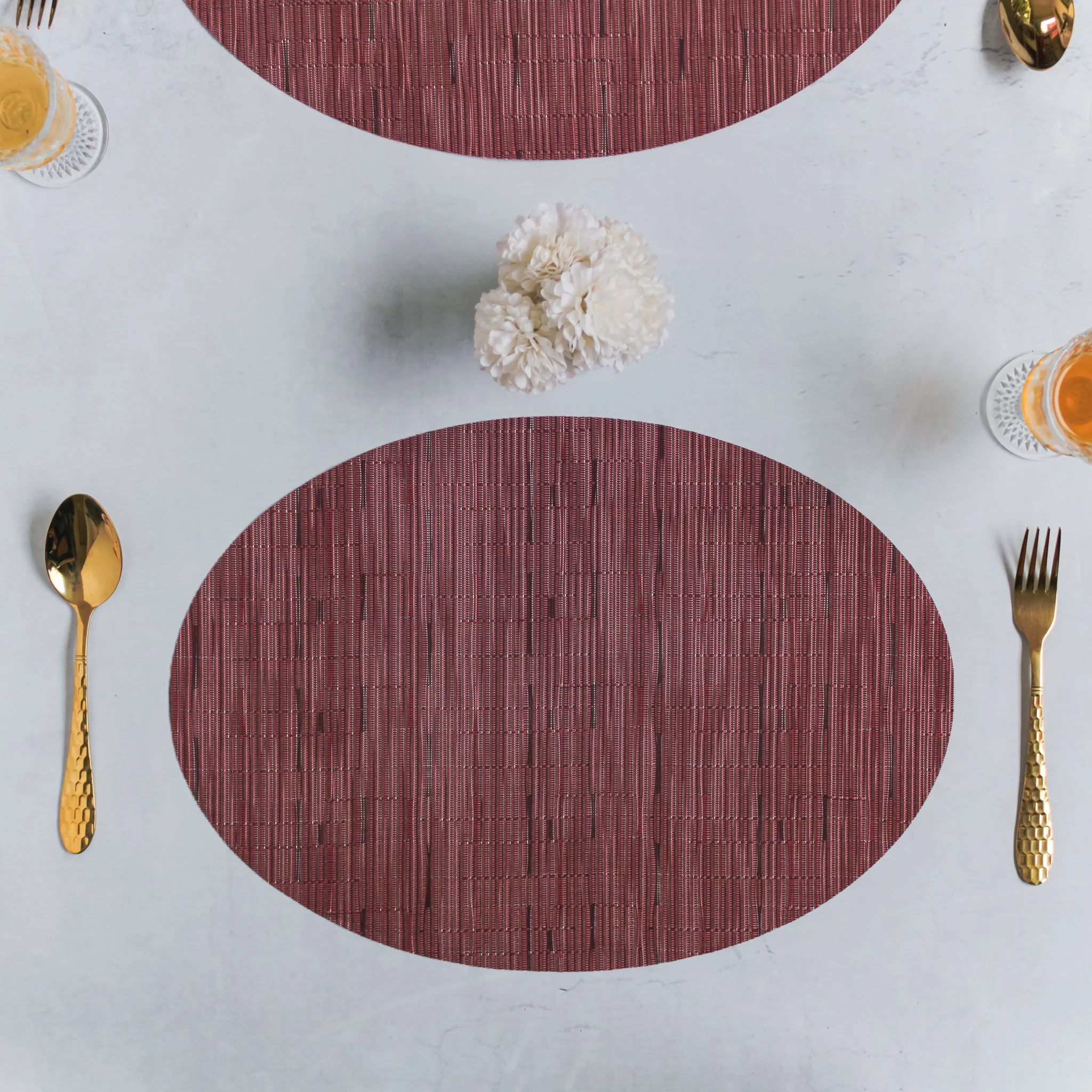 Oval Table Mat Maroon Set of 2 - Image 7