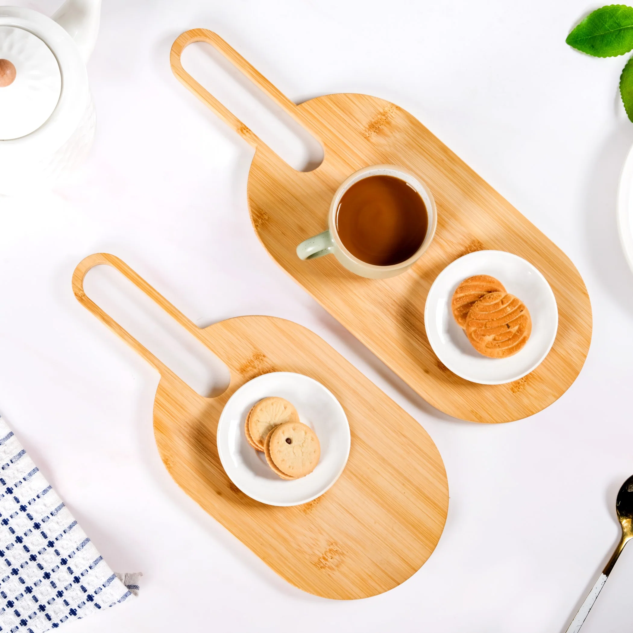 Paddle Shape Bamboo Platter Set Of 2