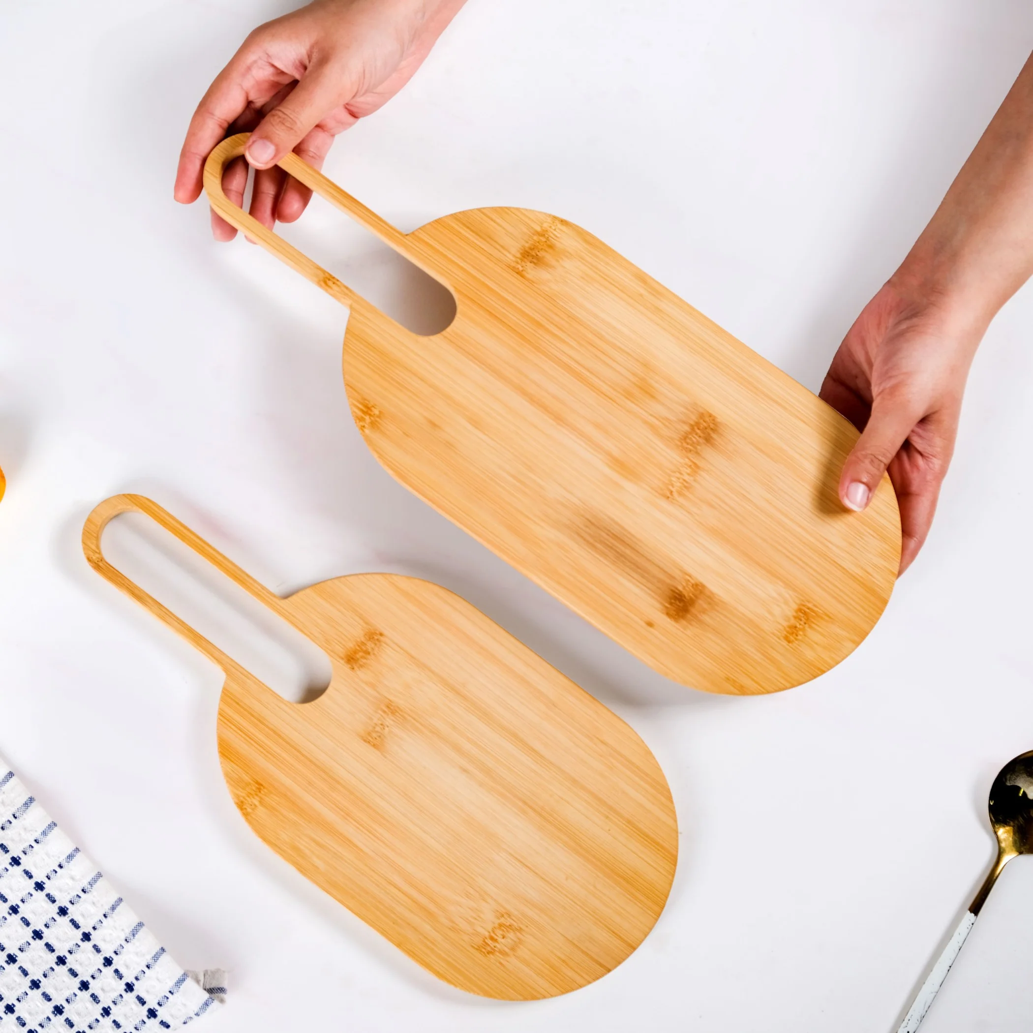 Paddle Shape Bamboo Platter Set Of 2 - Image 2
