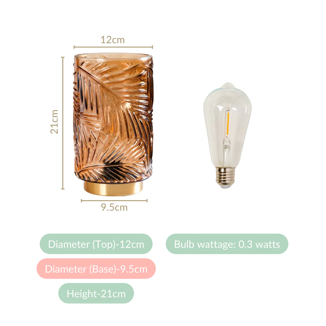 Palm Leaf Brown Glass LED Table Lamp With Auto Timer - Image 4