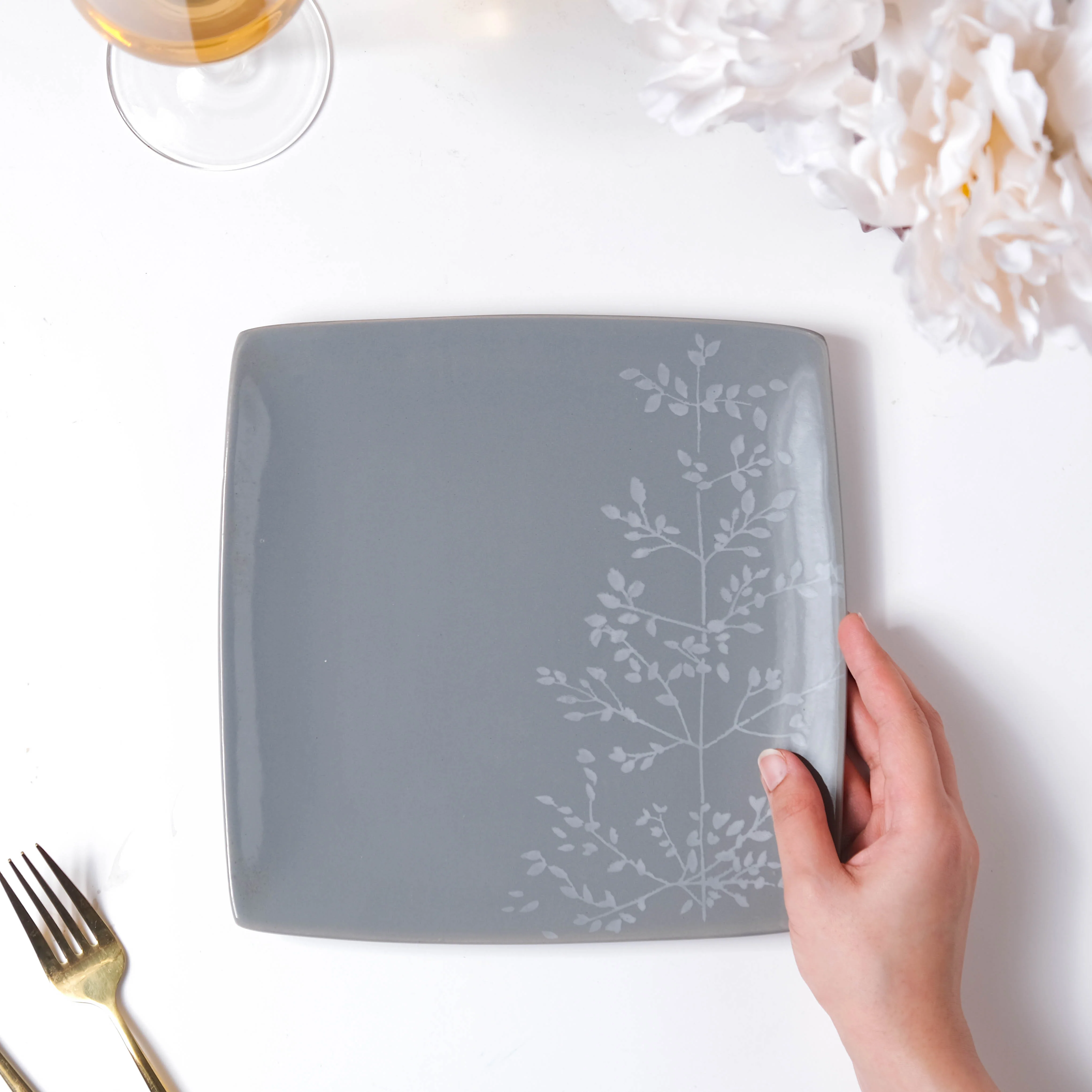 Pandora Sprig Square Plate Bluish Grey 8.5 Inch - Image 2