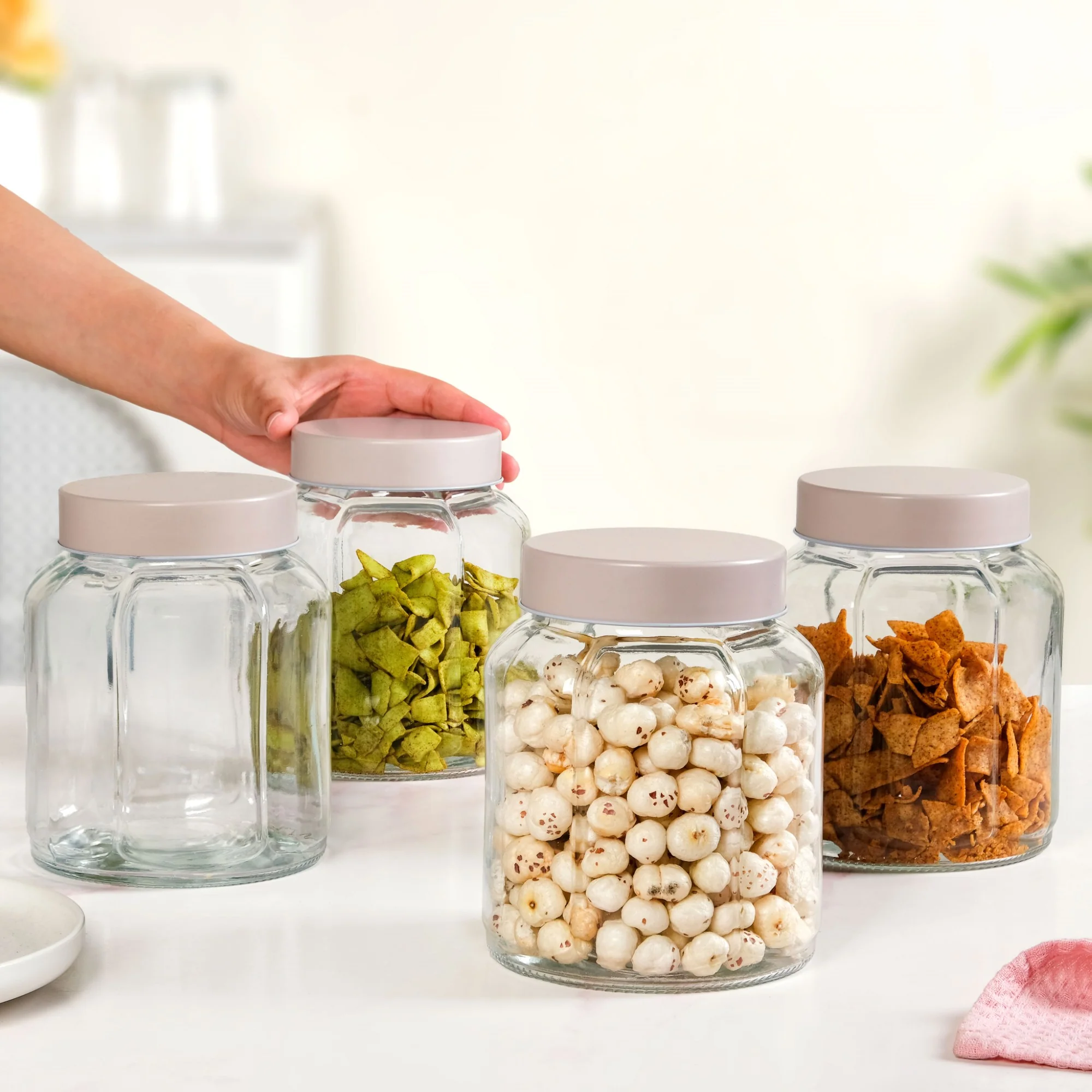 Panelled Jar With Lid Set Of 4 Taupe Beige 1450ml - Image 3