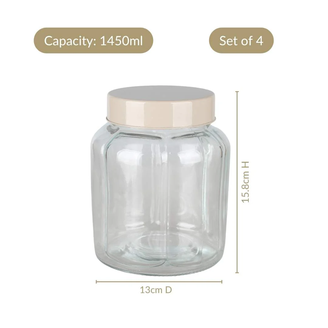 Panelled Jar With Lid Set Of 4 Taupe Beige 1450ml - Image 4