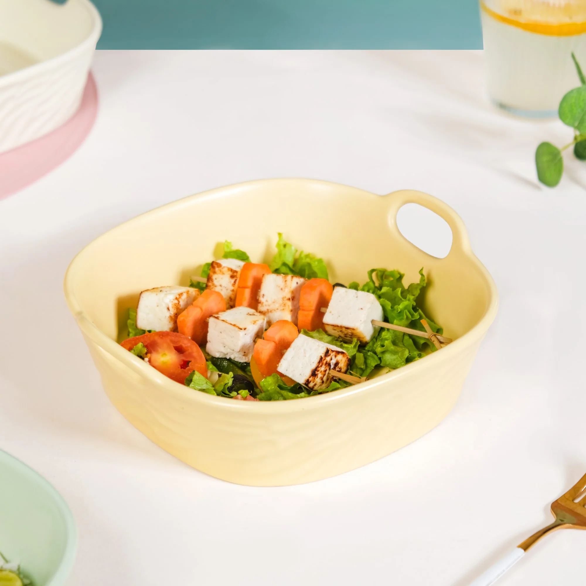 Pastel Baking Serving Bowl With Handle Yellow 800 ml