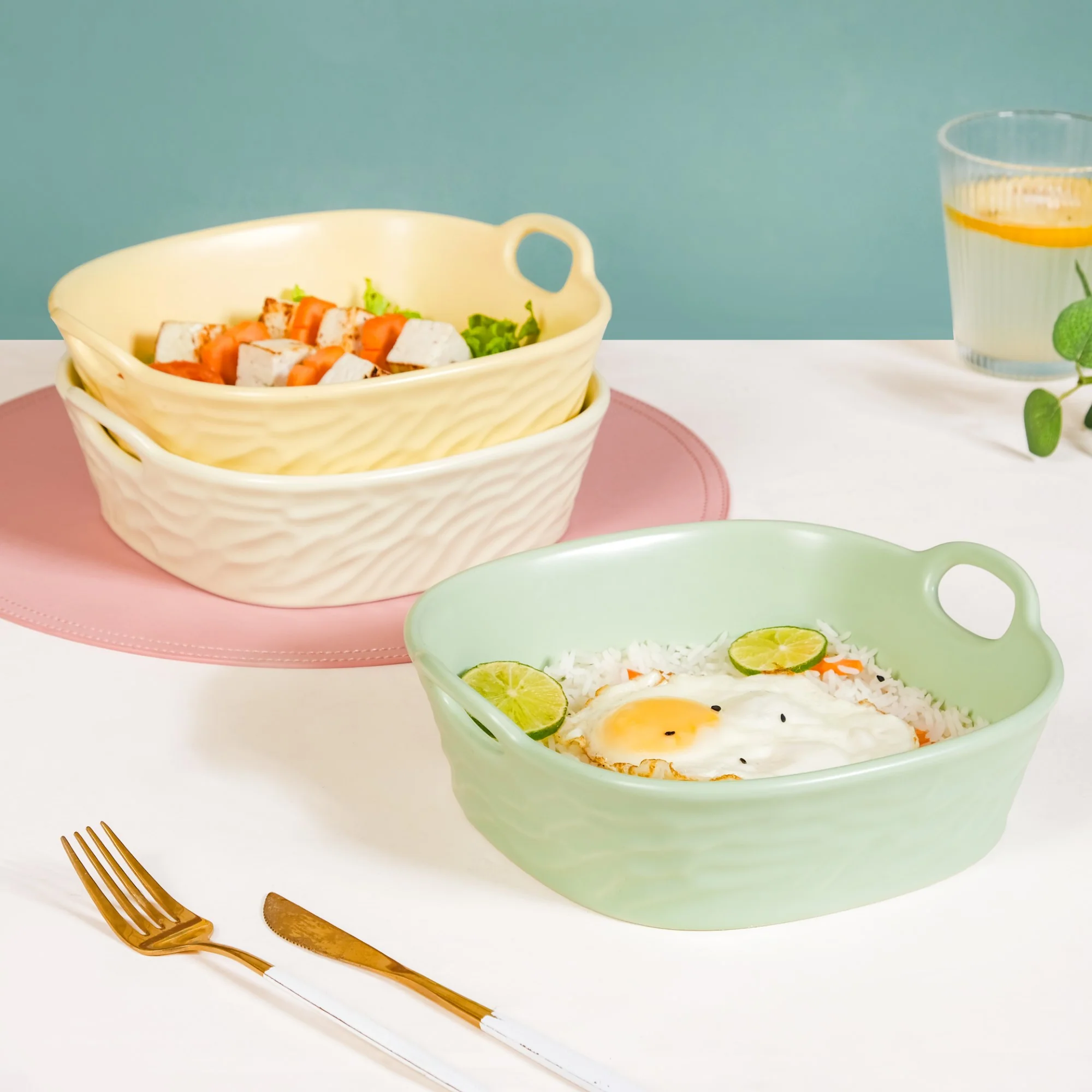 Pastel Baking Serving Bowl With Handle Yellow 800 ml - Image 3