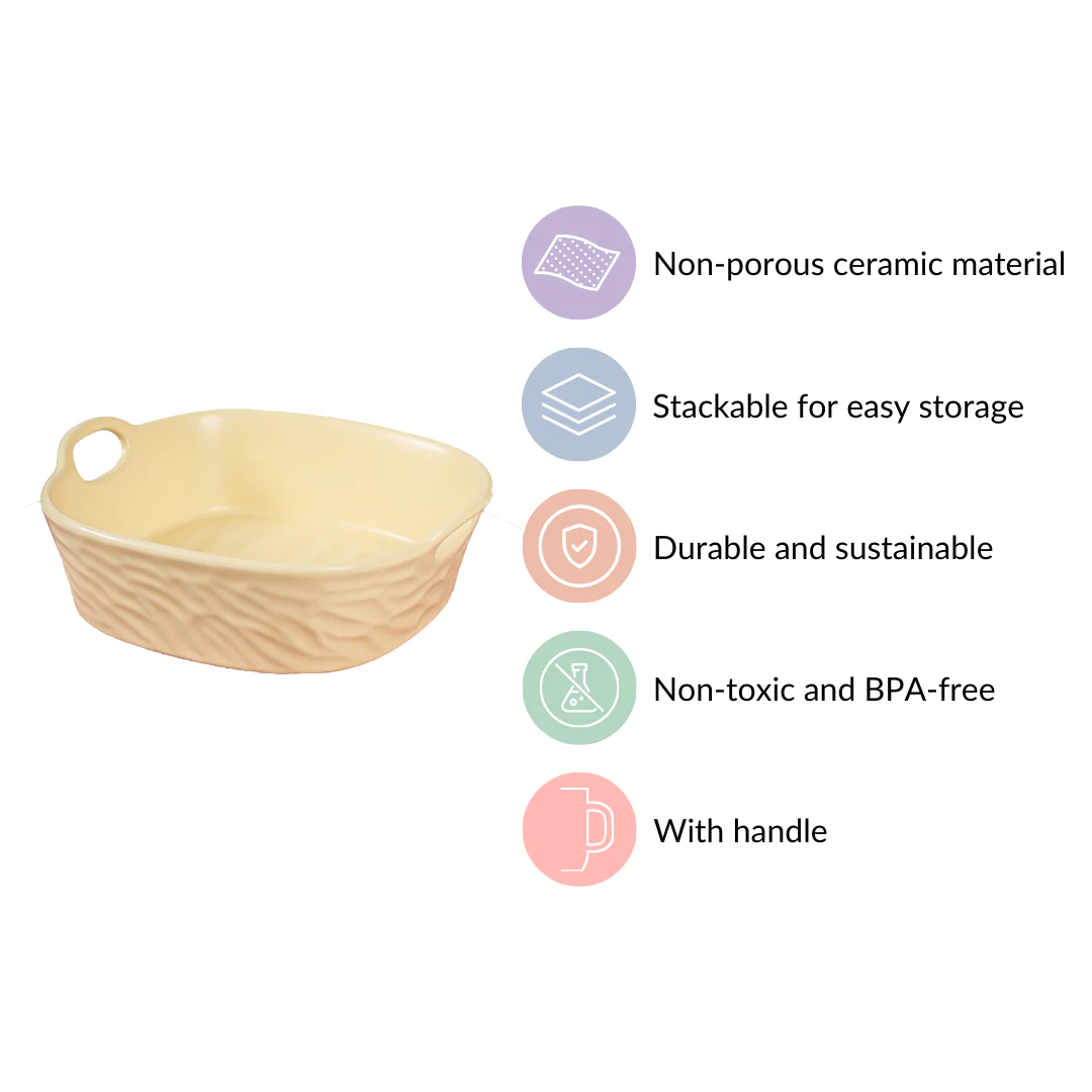 Pastel Baking Serving Bowl With Handle Yellow 800 ml - Image 6