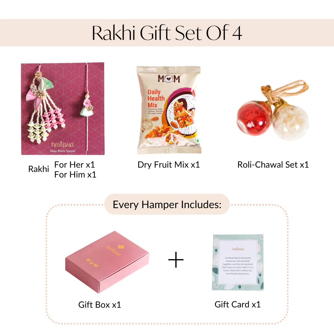 Pastel Floral Couple Rakhi Set Of 4 With Gift Box And Card - Image 6