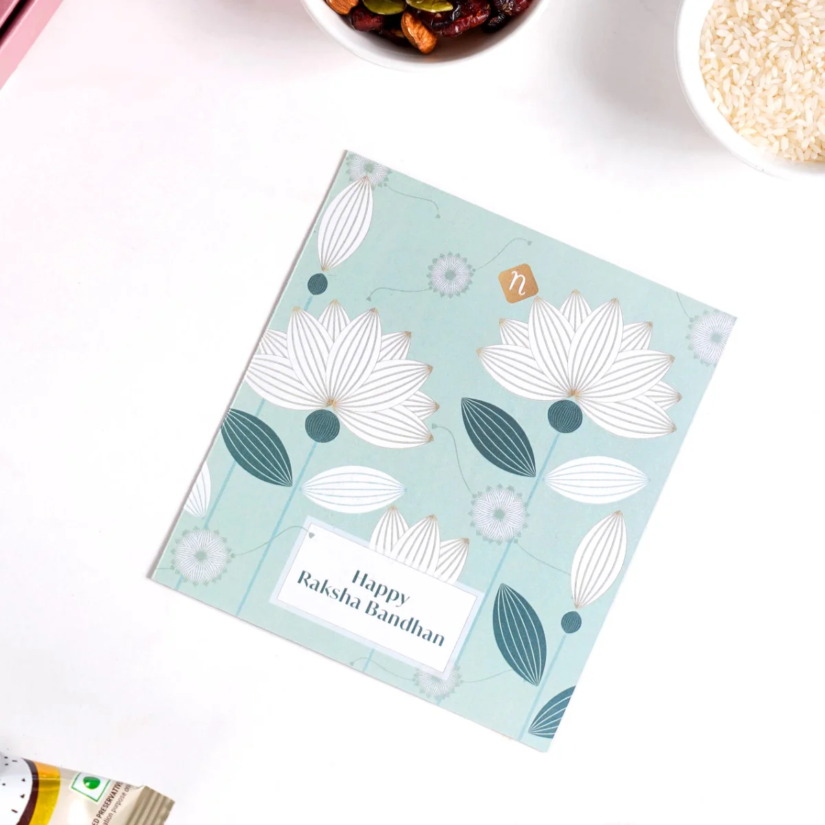 Pastel Floral Couple Rakhi Set Of 4 With Gift Box And Card - Image 9