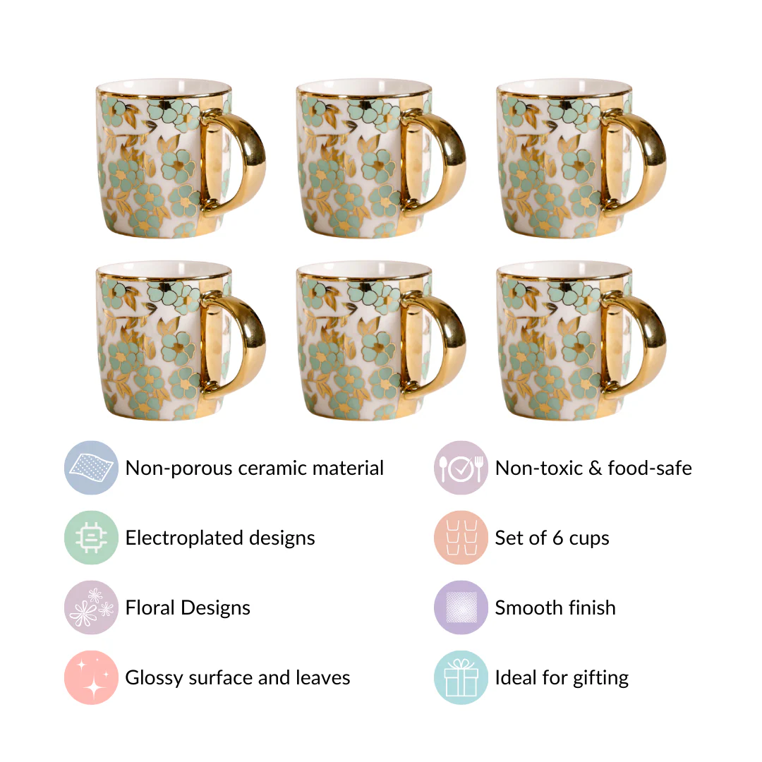 Pastel Flowers Ceramic Teacup Set of 6 330ml - Image 3