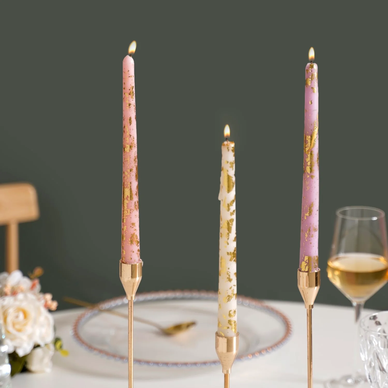 Pastel Gold Foil Candles Set Of 6 Multicolour - Image 2