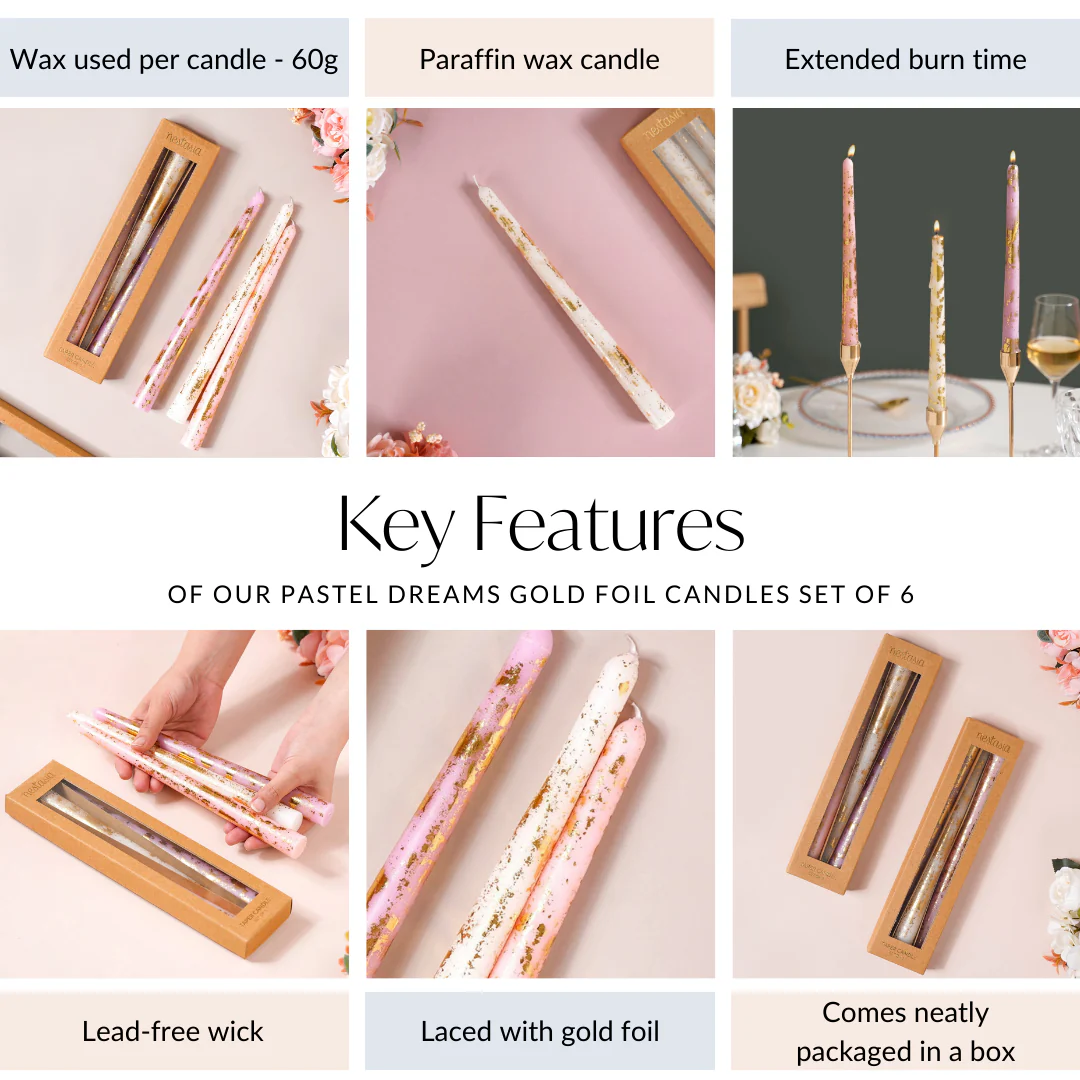 Pastel Gold Foil Candles Set Of 6 Multicolour - Image 5