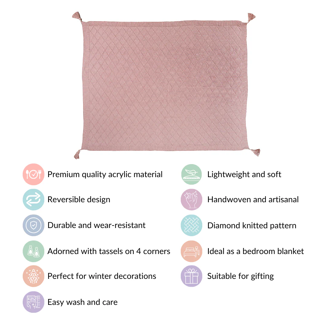 Pastel Pink Diamond Knit Throw For Couch - Image 5
