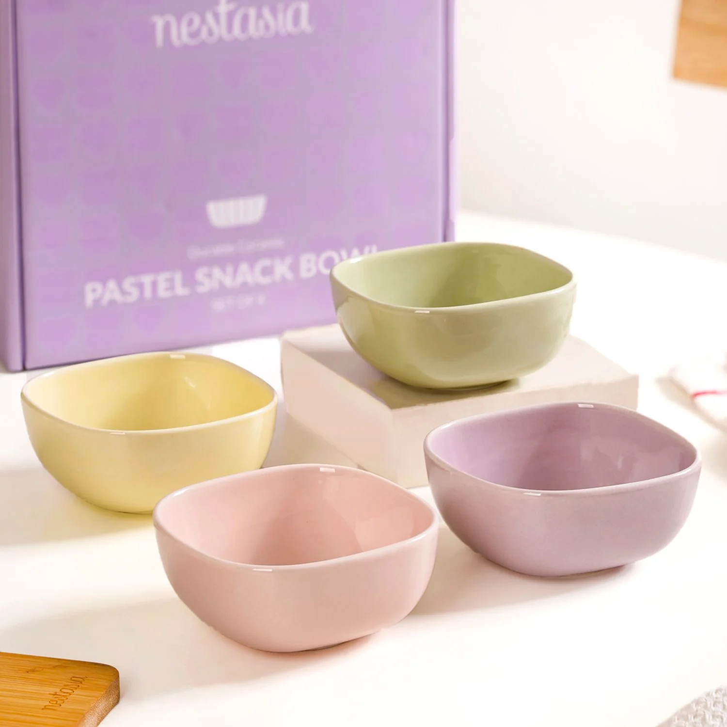 Pastel Square Ceramic Snack Bowl Set Of 4 200ml - Image 2
