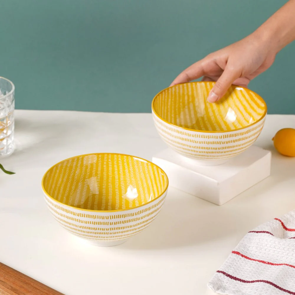 Patterned Snack Bowl Yellow Set Of 2 500ml - Image 2