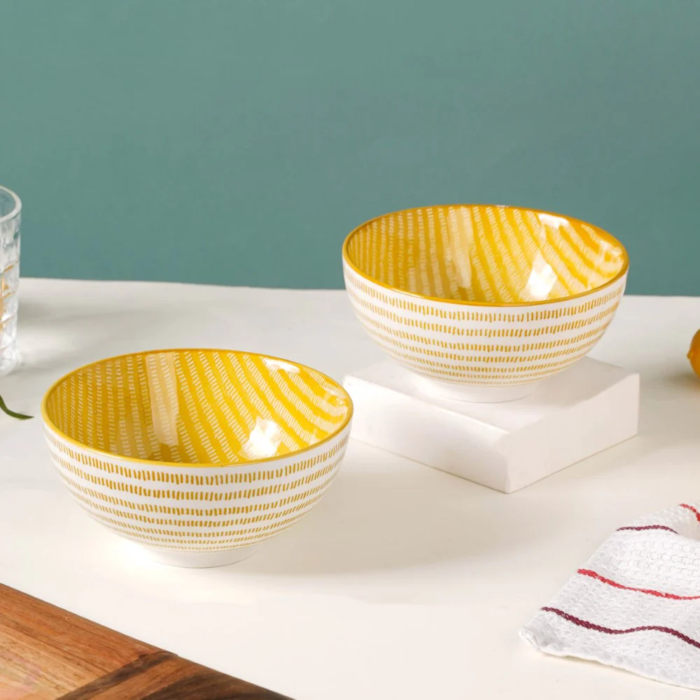 Patterned Snack Bowl Yellow Set Of 2 500ml - Image 4