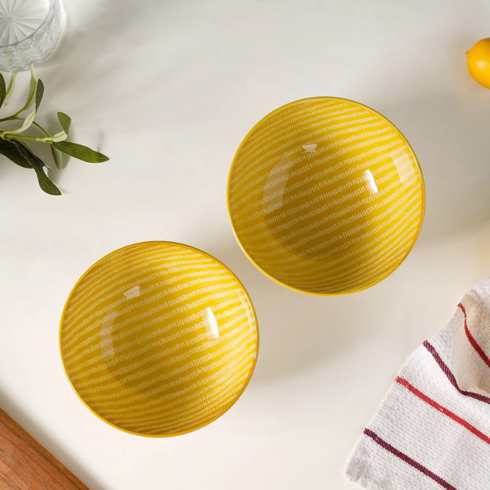 Patterned Snack Bowl Yellow Set Of 2 500ml - Image 5