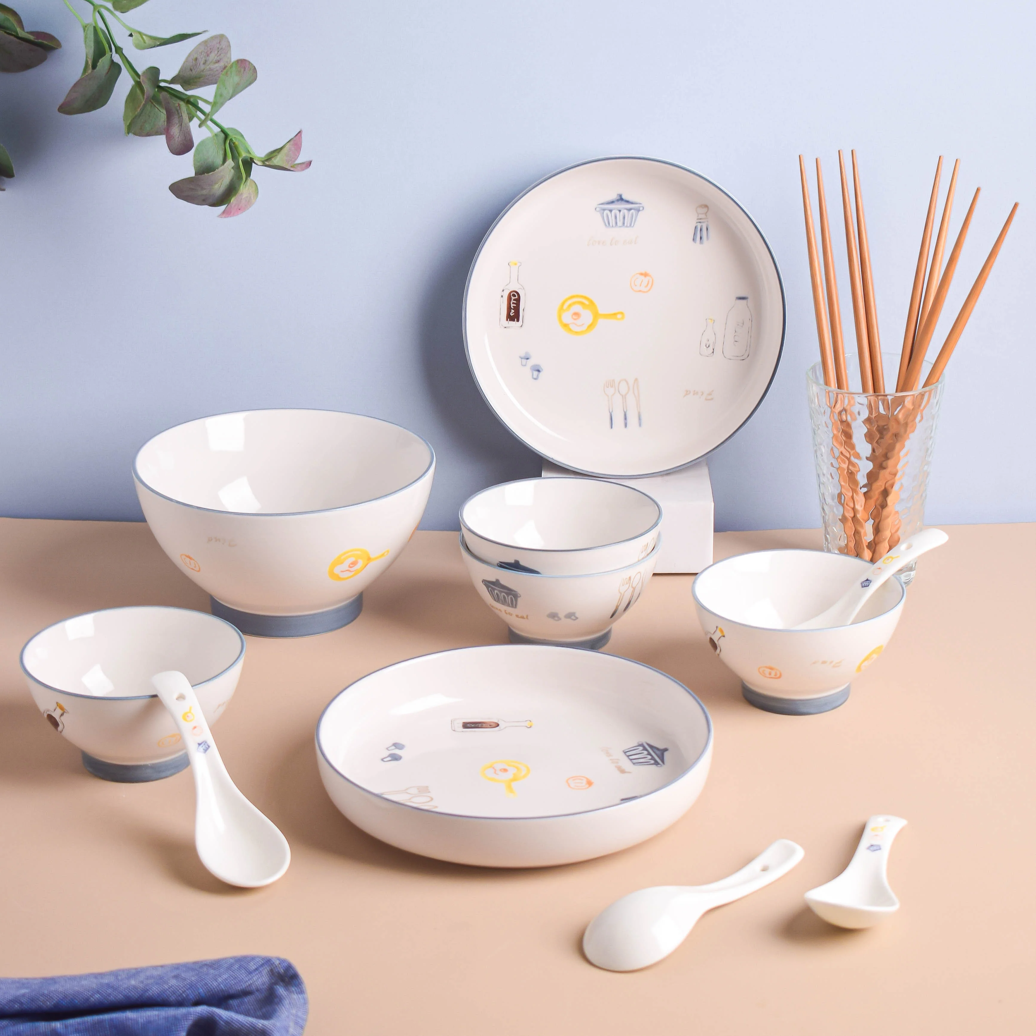 Patterned Soup Bowl Set For 4