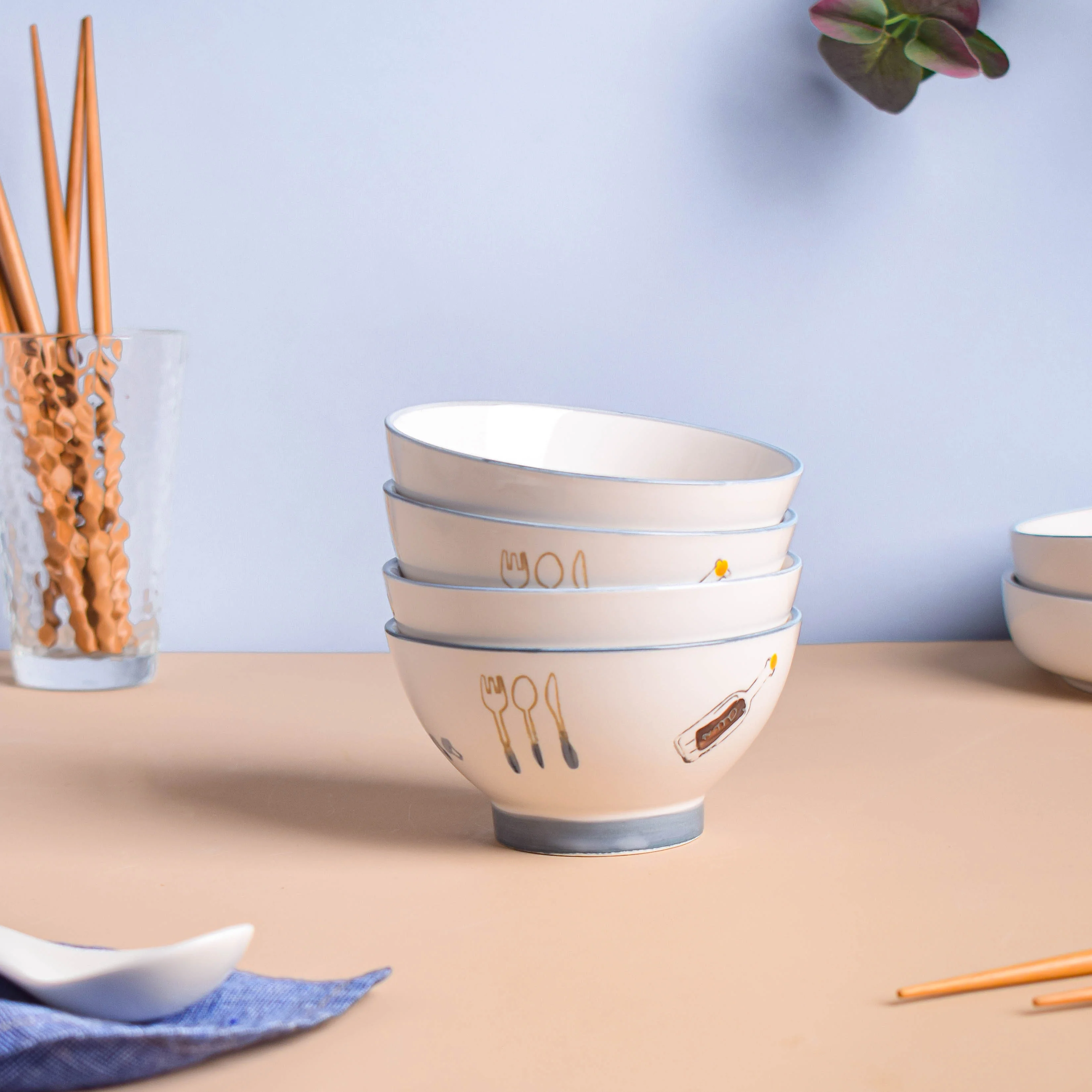 Patterned Soup Bowl Set For 4 - Image 6