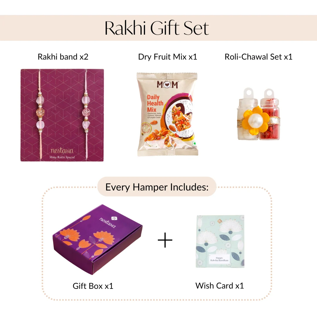 Peach and Pink Beaded Rakhi Set Of 2 - Image 4