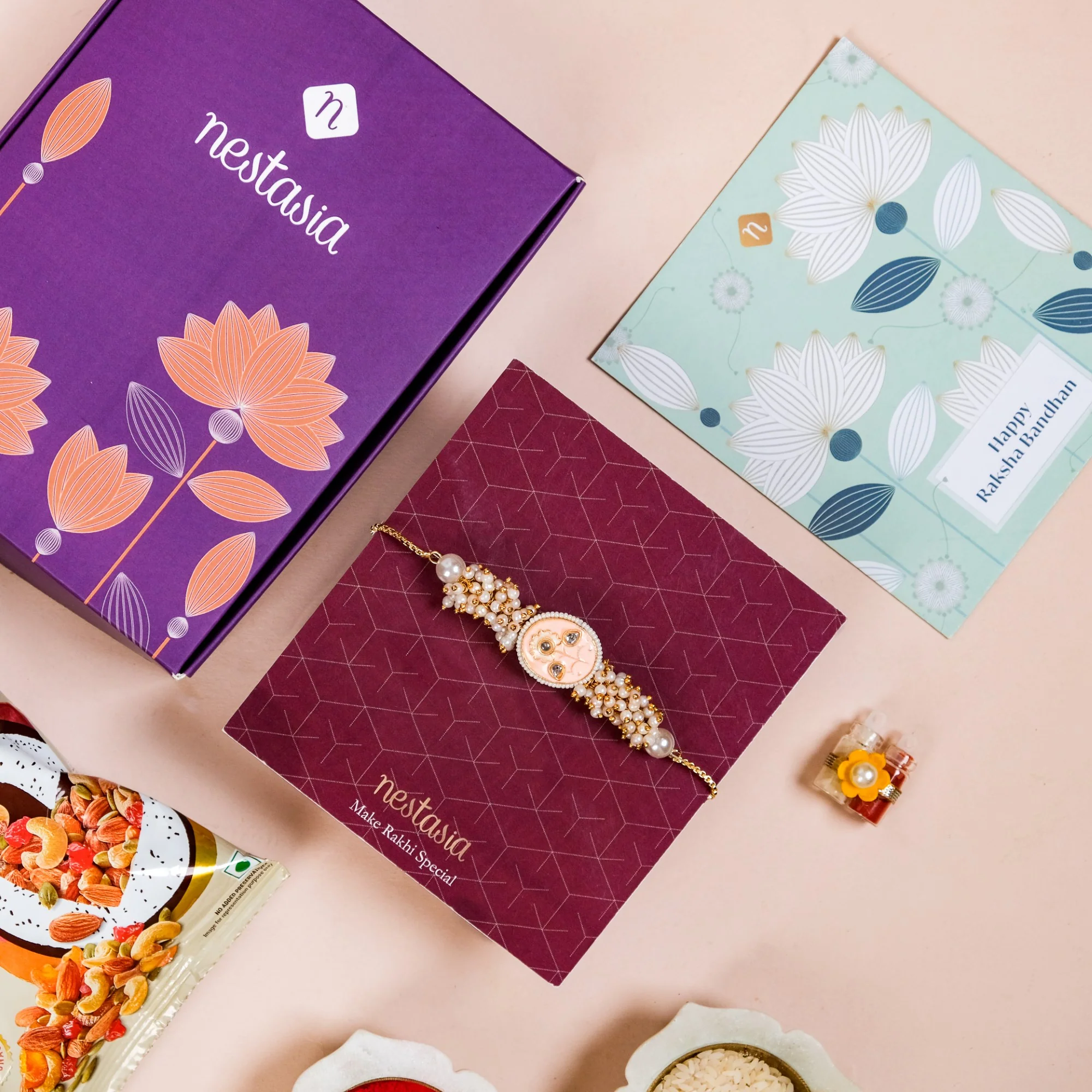 Peach Blossom Rakhi Gift Set - Image 3