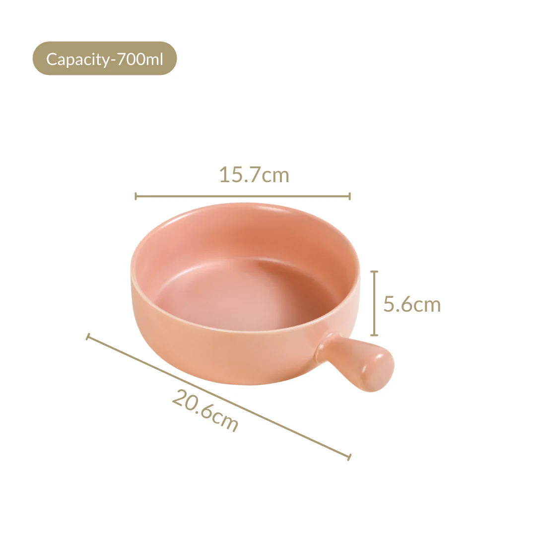 Peach Ceramic Bowl With Handle 700ml - Image 4