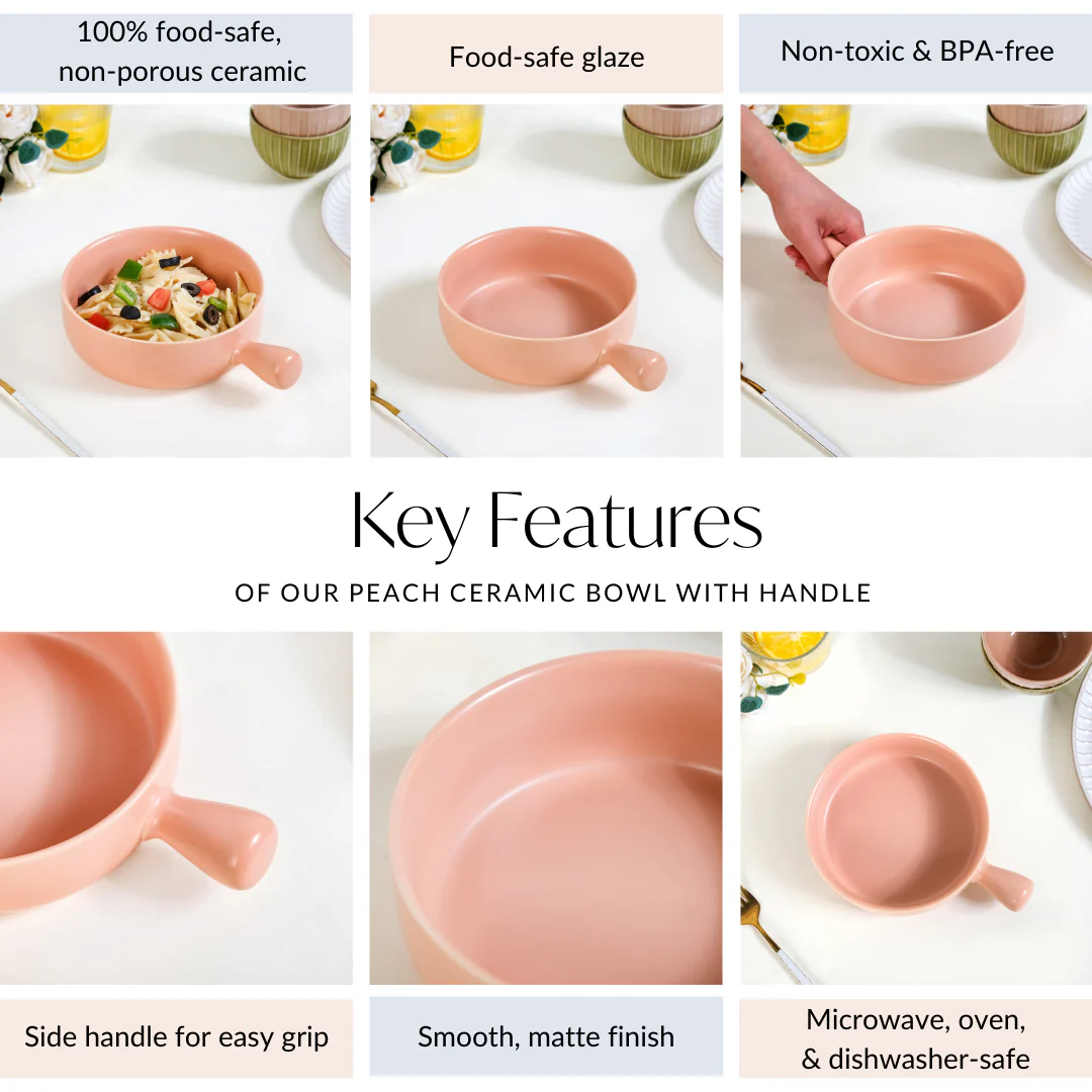Peach Ceramic Bowl With Handle 700ml - Image 5