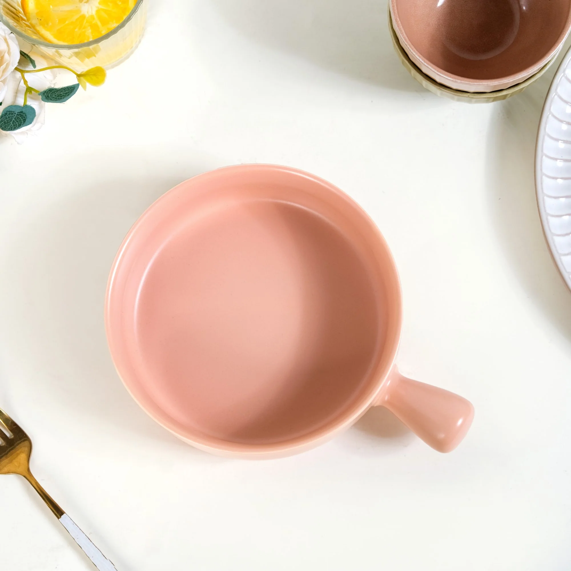 Peach Ceramic Bowl With Handle 700ml - Image 6