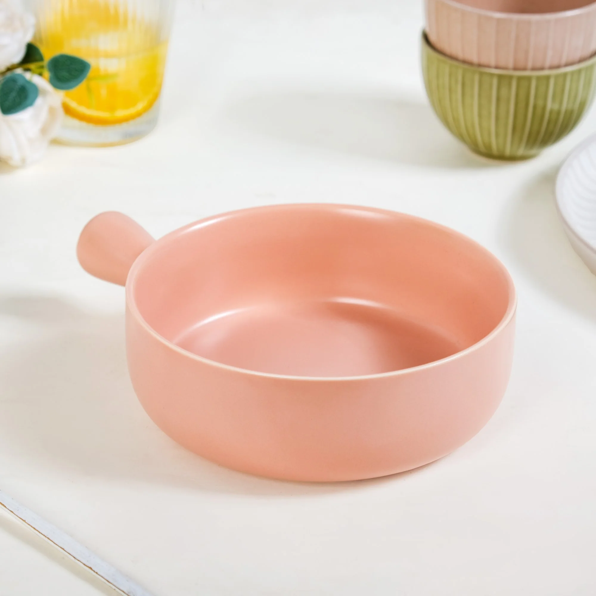 Peach Ceramic Bowl With Handle 700ml - Image 8