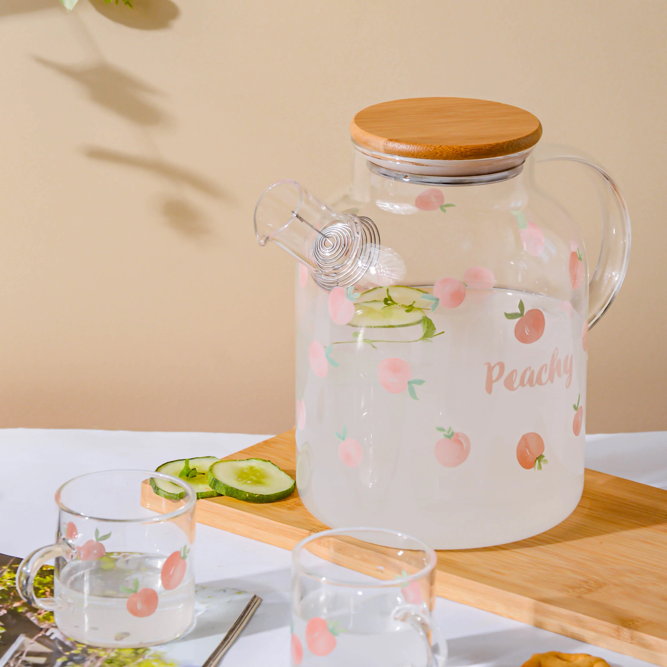 Peach Glass Teapot Large Pink - Image 13