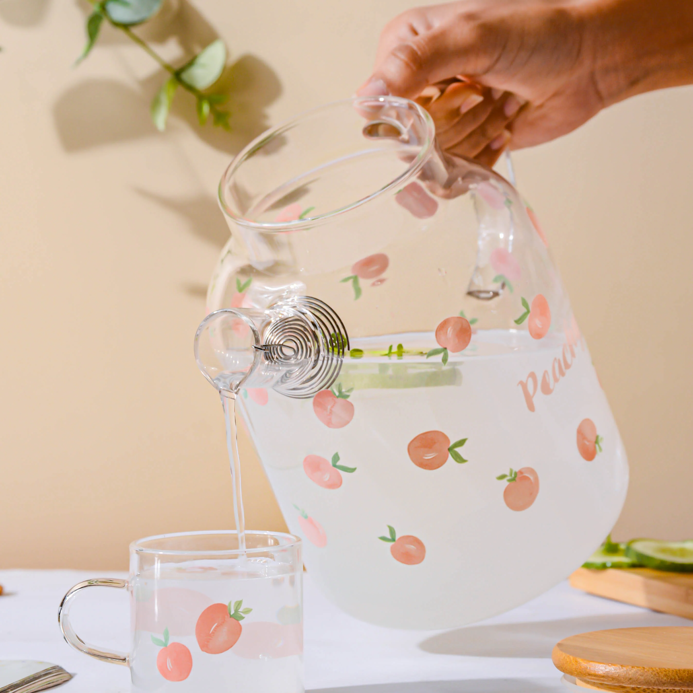 Peach Glass Teapot Large Pink - Image 7