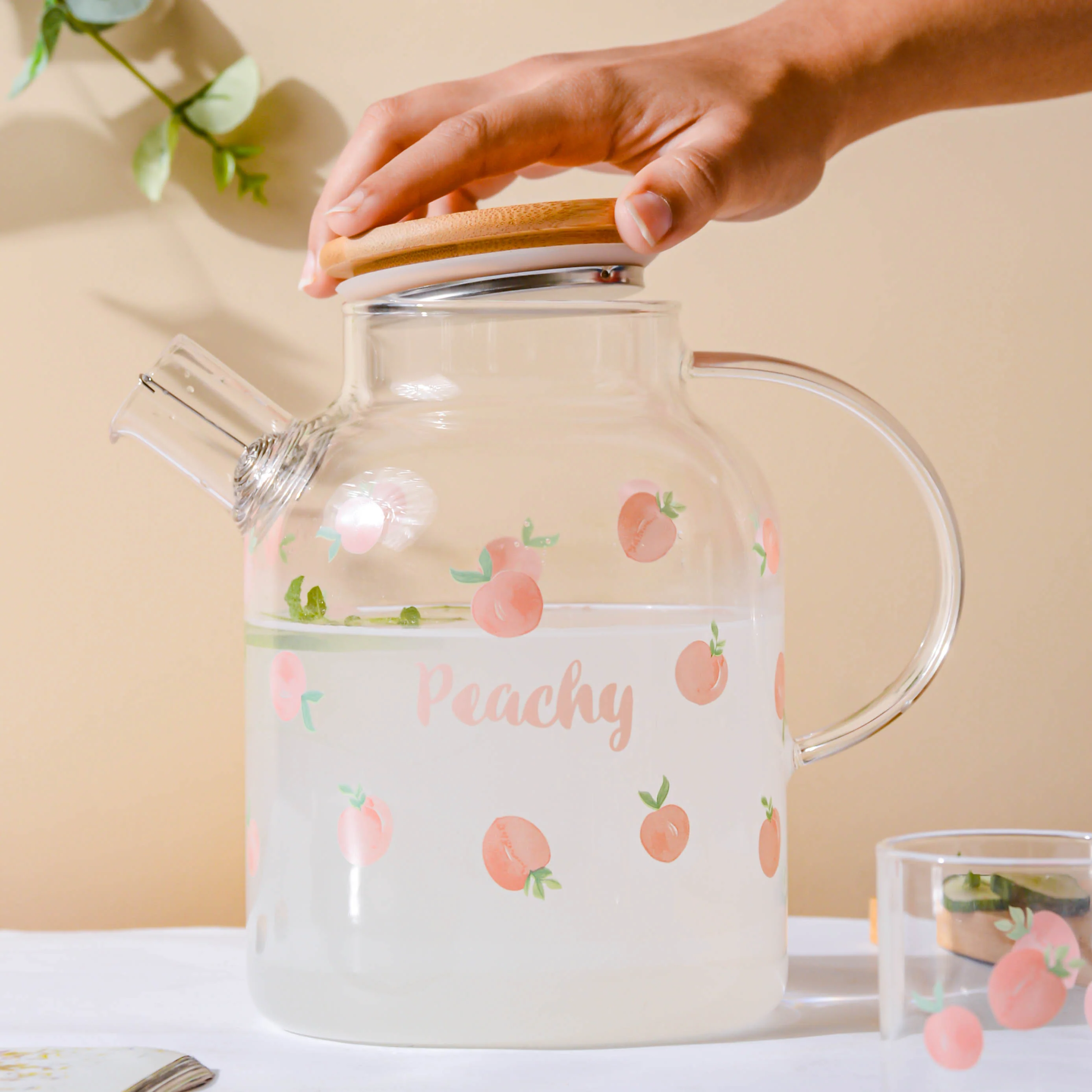 Peach Glass Teapot Large Pink - Image 9
