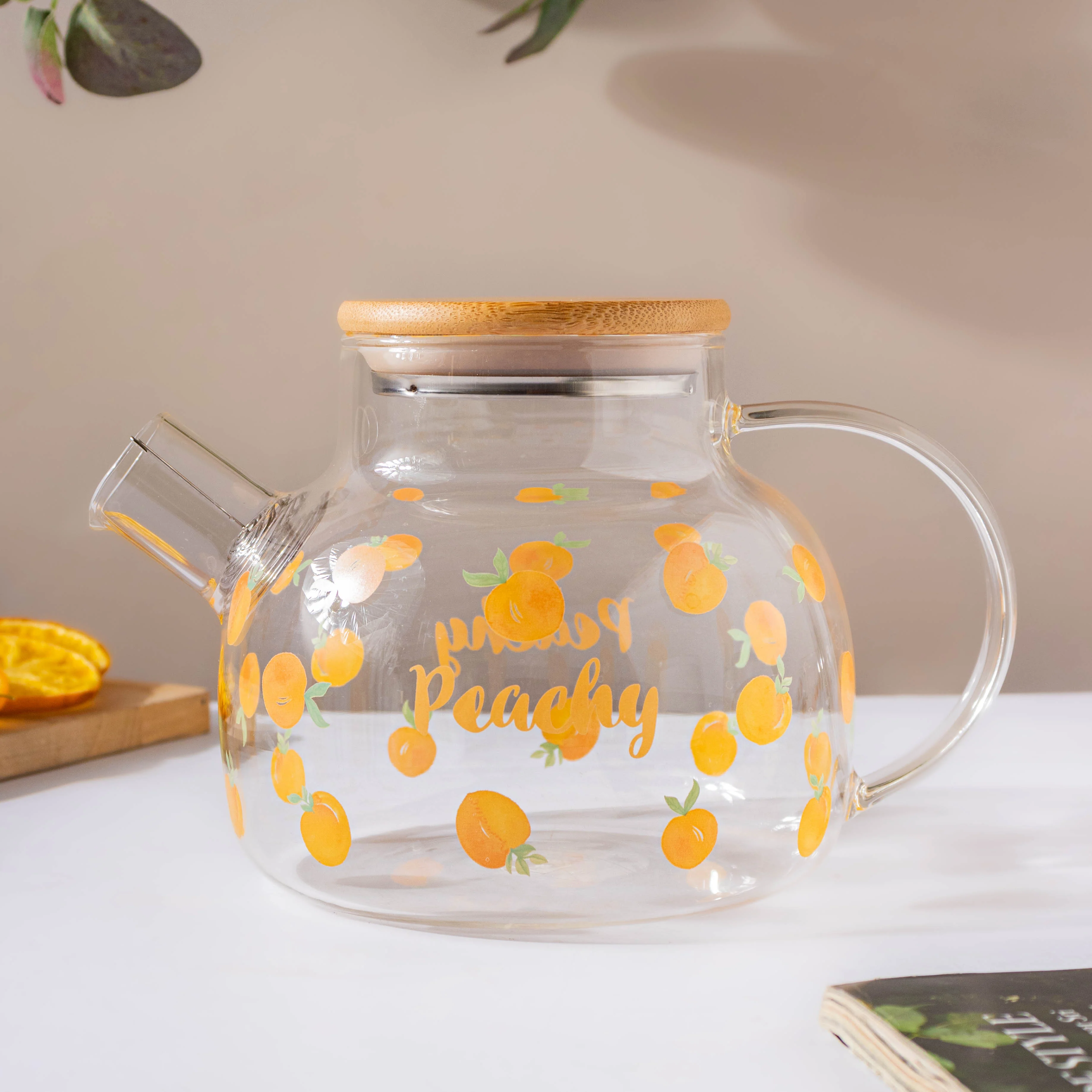 Peach Glass Teapot Orange - Image 10